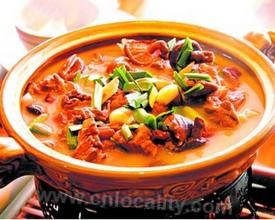 Stewed donkey meat in casserole