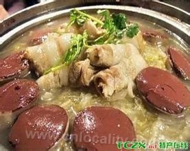 Stewed white meat and blood sausage with...