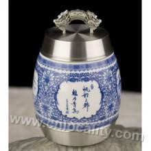 Pure tin blue and white porcelain tea po...